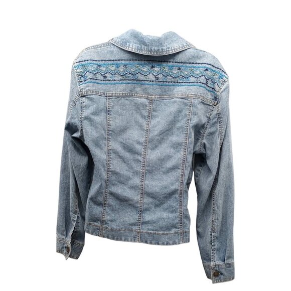 Hearts of Palm Blue Denim Jean Jacket Woman Size 8 Embroidered Beaded - Picture 6 of 16